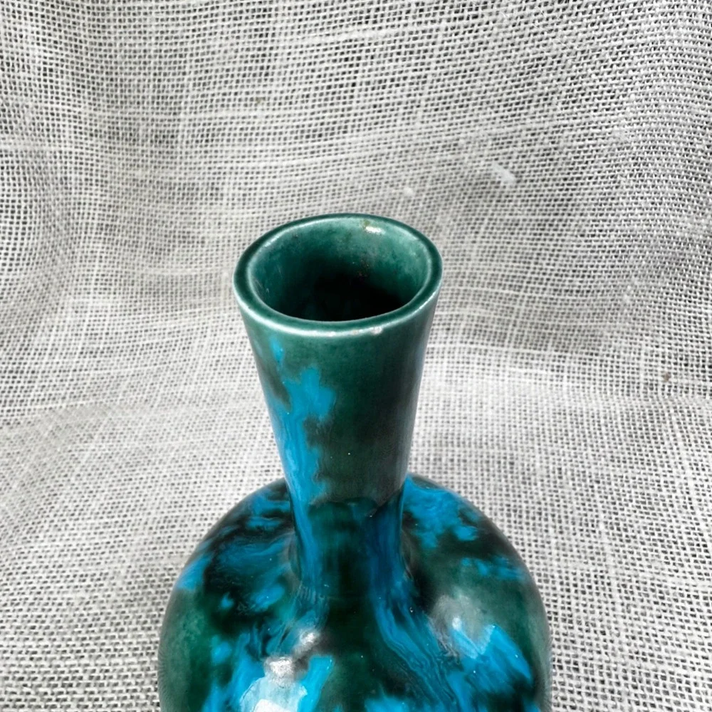 Harden Rosen Studio Pottery Bud Vase Blue Green Drip Glaze Handcrafted 5.75